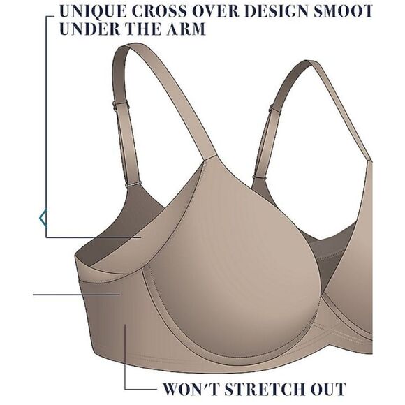 *NEW* VANITY FAIR BEAUTY BACK FULL COVERAGE  BACK SMOOTHING,  WIRE FREE SIZE 42D - Picture 8 of 12